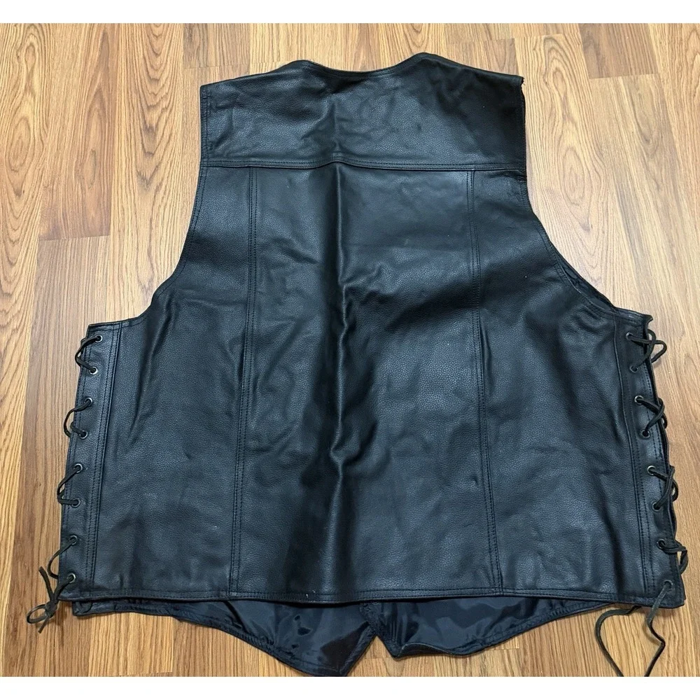 Leather Wear Plus Mens Extra Large Leather Motorcycle Vest Side Lace Snap Front